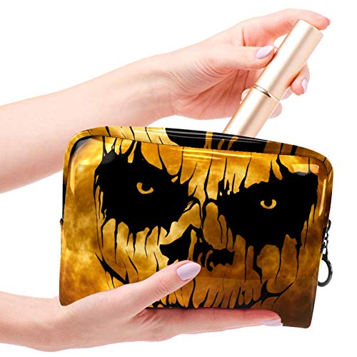 Halloween Scary Smiley bolsa de maquillaje, pequeña bolsa de cosméticos de viaje PVC impermeable bolsa de maquillaje para mujeres y niñas organizando cosméticos