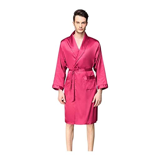 Handaxian Albornoz de satén de Seda para Hombres Pijama de Color Liso Pijamas de Seda para Hombre Kimono