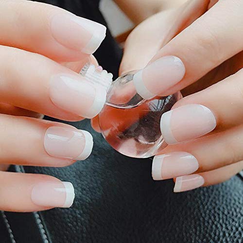 Handcess 24pcs uñas postizas francesas desnudas blancas prensa cuadrada corta en uñas uñas falsas cubierta completa uñas arte para mujeres