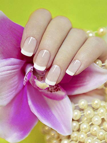 Handcess 24pcs uñas postizas francesas desnudas blancas prensa cuadrada corta en uñas uñas falsas cubierta completa uñas arte para mujeres