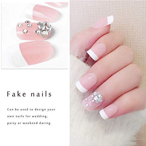 Handcess uñas postizas francesas de cristal acrílico uñas arte corto cuadrado prensa en uñas cobertura completa para las mujeres
