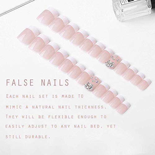 Handcess uñas postizas francesas de cristal acrílico uñas arte corto cuadrado prensa en uñas cobertura completa para las mujeres