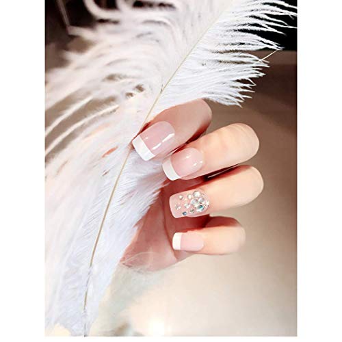 Handcess uñas postizas francesas de cristal acrílico uñas arte corto cuadrado prensa en uñas cobertura completa para las mujeres