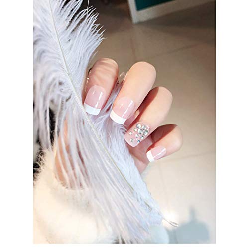 Handcess uñas postizas francesas de cristal acrílico uñas arte corto cuadrado prensa en uñas cobertura completa para las mujeres