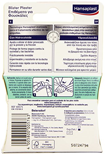 Hansaplast Apósito para ampollas pequeño, apósito transparente para un alivio instantáneo del dolor, apósitos adhesivos para los dedos de los pies, 1 x 6 unidades