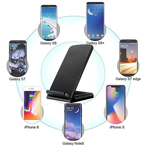 HANYF Cargador inalámbrico, Plataforma de Cargador inalámbrico, Adecuado para iPhone 8 8 + Samsung Galaxy Plus S8 S6 S7 Nota 8 Soporte de Carga rápida sin Cables, Soporte de Cuero Elegante