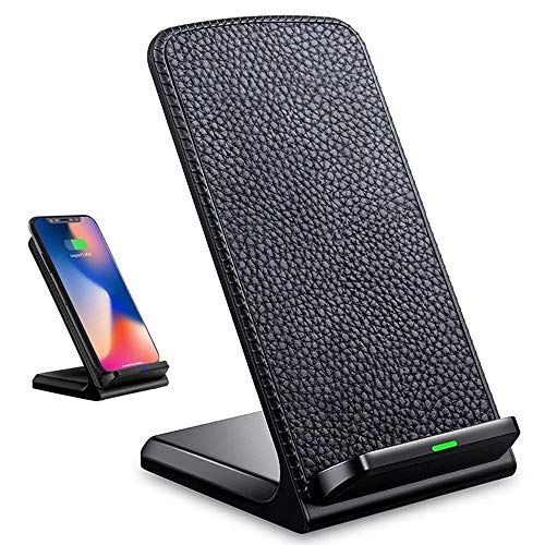 HANYF Cargador inalámbrico, Plataforma de Cargador inalámbrico, Adecuado para iPhone 8 8 + Samsung Galaxy Plus S8 S6 S7 Nota 8 Soporte de Carga rápida sin Cables, Soporte de Cuero Elegante
