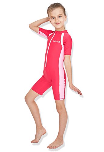 HaoLian - Bañador Niñas para Deportes Acuáticos Competición Ropa de Baño de Una Pieza para Natación Buceo Surf Playa Rosa Oscuro - Talla L/ES 5-6 Años