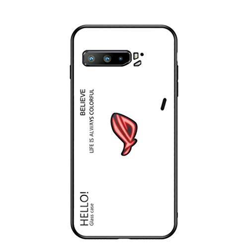 HAOTIAN Funda para ASUS ROG Phone 3 ZS661KS Fundas, Tapa Trasera de Cristal Templado Resistente a Arañazos, Carcasa Protectora de Parachoques de TPU Silicona Fundas Case Cover(Blanco)