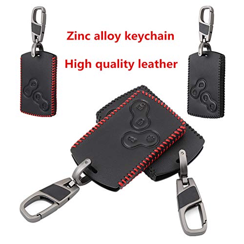 Happyit Cuero Casos de la Cubierta de la Llave del Coche Llavero para Renault Clio Logan Megane Koleos Scenic Duster Sandero Captur Twingo 4 Botones (Línea roja)