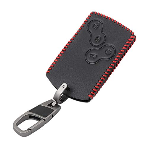 Happyit Cuero Casos de la Cubierta de la Llave del Coche Llavero para Renault Clio Logan Megane Koleos Scenic Duster Sandero Captur Twingo 4 Botones (Línea roja)