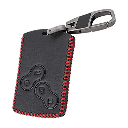 Happyit Cuero Casos de la Cubierta de la Llave del Coche Llavero para Renault Clio Logan Megane Koleos Scenic Duster Sandero Captur Twingo 4 Botones (Línea roja)