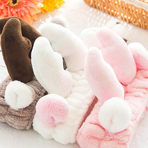 Happyyami 2Pcs Diadema de Lavado de Cara Astas Lindas Elástico Coral Felpa Maquillaje Ducha Sombreros para Mujer Niña (Blanco)