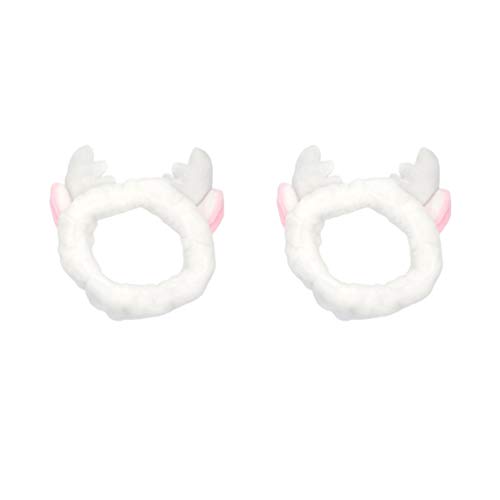 Happyyami 2Pcs Diadema de Lavado de Cara Astas Lindas Elástico Coral Felpa Maquillaje Ducha Sombreros para Mujer Niña (Blanco)