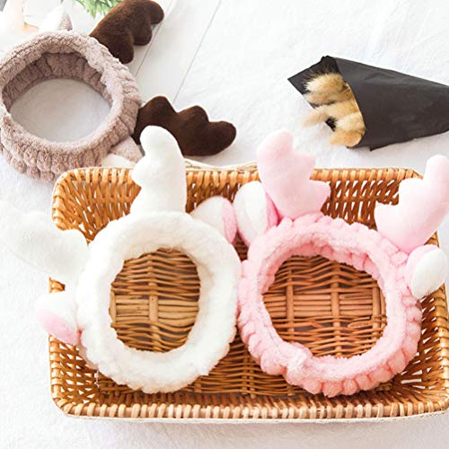 Happyyami 2Pcs Diadema de Lavado de Cara Astas Lindas Elástico Coral Felpa Maquillaje Ducha Sombreros para Mujer Niña (Blanco)