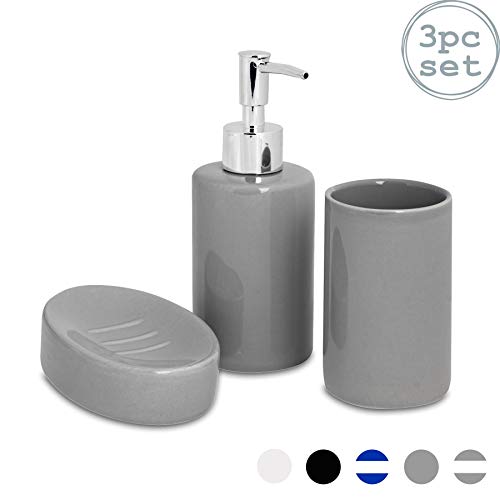 Harbour Housewares Set de baño de 3 Piezas - Dosificador de jabón, Vaso para cepillos de Dientes y jabonera - Gris