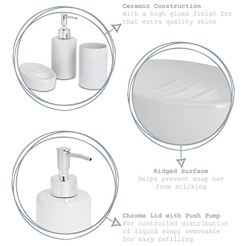 Harbour Housewares Set de baño de 3 Piezas - Dosificador de jabón, Vaso para cepillos de Dientes y jabonera - Rayas Azul Marino