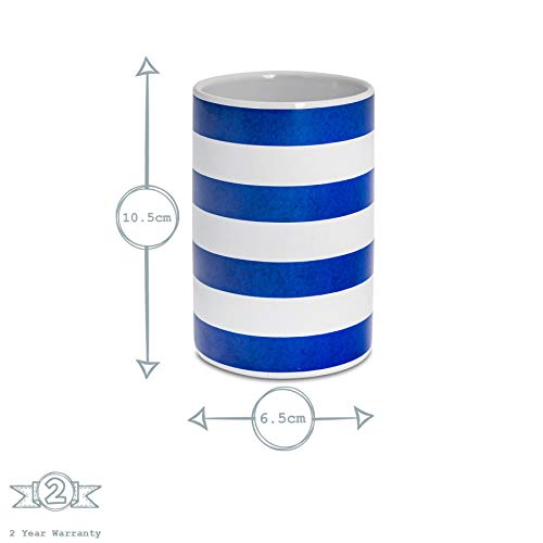 Harbour Housewares Set de baño de 3 Piezas - Dosificador de jabón, Vaso para cepillos de Dientes y jabonera - Rayas Azul Marino