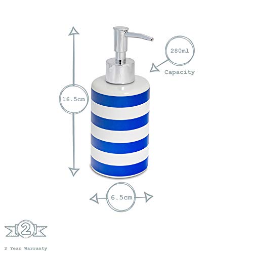 Harbour Housewares Set de baño de 3 Piezas - Dosificador de jabón, Vaso para cepillos de Dientes y jabonera - Rayas Azul Marino