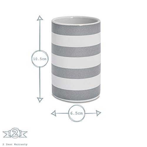 Harbour Housewares Set de baño de 3 Piezas - Dosificador de jabón, Vaso para cepillos de Dientes y jabonera - Rayas Grises