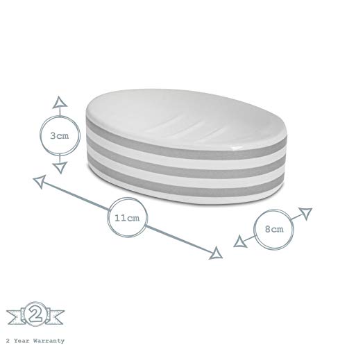 Harbour Housewares Set de baño de 3 Piezas - Dosificador de jabón, Vaso para cepillos de Dientes y jabonera - Rayas Grises