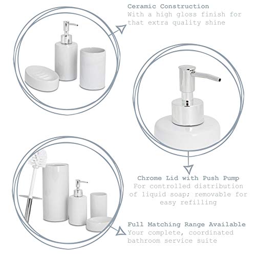 Harbour Housewares Set de baño de 4 Piezas - Dosificador de jabón, Vaso para cepillos de Dientes, jabonera y escobilla - Rayas Azul Marino