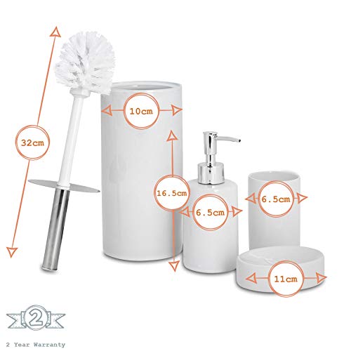 Harbour Housewares Set de baño de 4 Piezas - Dosificador de jabón, Vaso para cepillos de Dientes, jabonera y escobilla - Rayas Azul Marino