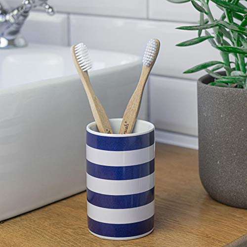 Harbour Housewares Vaso para cepillos de Dientes - Cerámica esmaltada - Azul Marino y Blanco