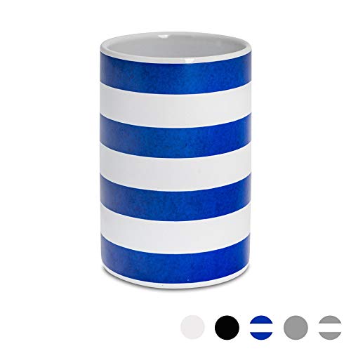 Harbour Housewares Vaso para cepillos de Dientes - Cerámica esmaltada - Azul Marino y Blanco