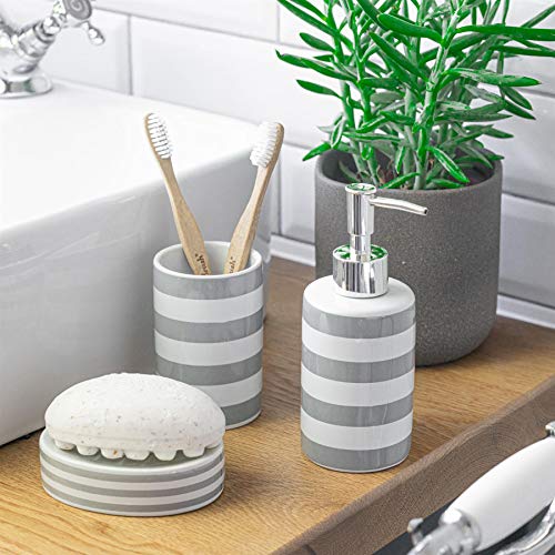 Harbour Housewares Vaso para cepillos de Dientes - Cerámica esmaltada - Gris y Blanco