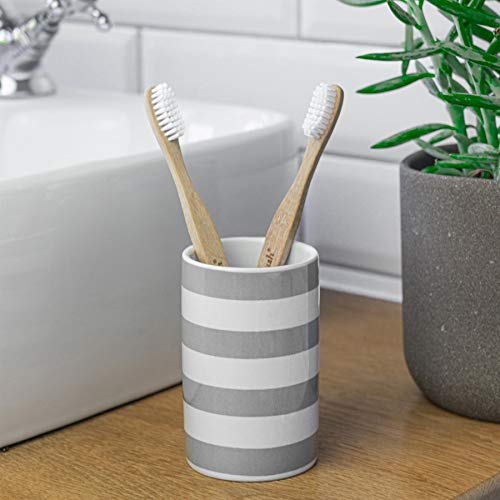 Harbour Housewares Vaso para cepillos de Dientes - Cerámica esmaltada - Gris y Blanco