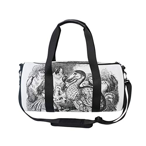 HARXISE Alicia en el país de Las Maravillas con Dodo Animal Adventures Big Bird Sketch Children Theme，Bolsa de Equipaje de Viaje Deporte Lienzo Ligero Equipaje de Fitness Bolso de Tambor Desmontable