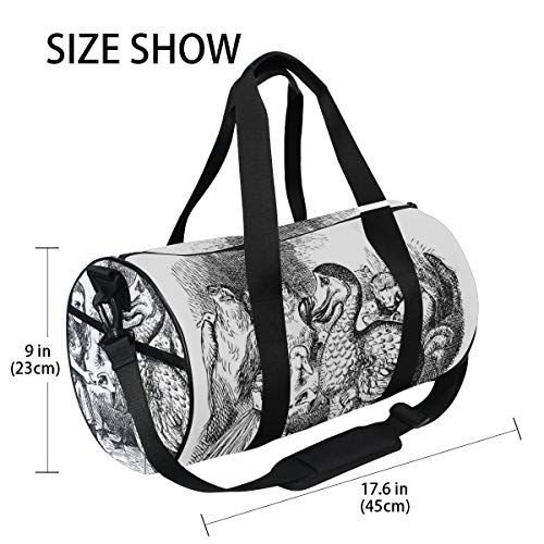 HARXISE Alicia en el país de Las Maravillas con Dodo Animal Adventures Big Bird Sketch Children Theme，Bolsa de Equipaje de Viaje Deporte Lienzo Ligero Equipaje de Fitness Bolso de Tambor Desmontable