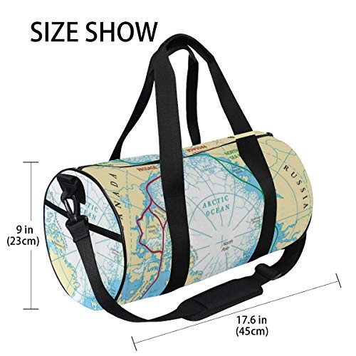 HARXISE Círculo Océano Ártico Rutas Mapa Hielo Noroeste Educación Ciencia Pasaje del Norte Polar Noreste，Bolsa de equipaje de viaje Deporte Lienzo ligero Equipaje de fitness Desmontable