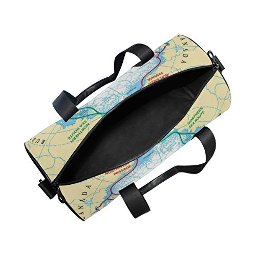 HARXISE Círculo Océano Ártico Rutas Mapa Hielo Noroeste Educación Ciencia Pasaje del Norte Polar Noreste，Bolsa de equipaje de viaje Deporte Lienzo ligero Equipaje de fitness Desmontable
