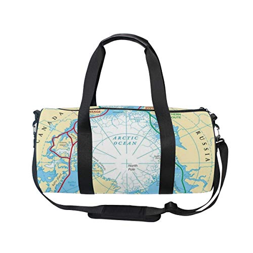 HARXISE Círculo Océano Ártico Rutas Mapa Hielo Noroeste Educación Ciencia Pasaje del Norte Polar Noreste，Bolsa de equipaje de viaje Deporte Lienzo ligero Equipaje de fitness Desmontable