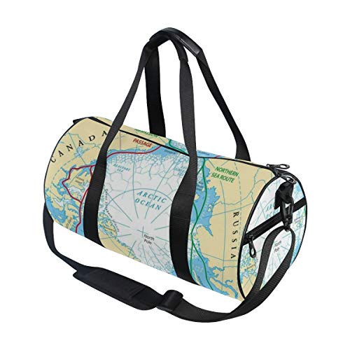 HARXISE Círculo Océano Ártico Rutas Mapa Hielo Noroeste Educación Ciencia Pasaje del Norte Polar Noreste，Bolsa de equipaje de viaje Deporte Lienzo ligero Equipaje de fitness Desmontable