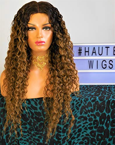 Haute Pelucas Shakira 32" Marrón Oscuro Ombre Peluca Rizado Perm Pre Corte Encaje Delantero Perm Cabello Humano Centro Parting