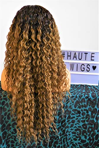 Haute Pelucas Shakira 32" Marrón Oscuro Ombre Peluca Rizado Perm Pre Corte Encaje Delantero Perm Cabello Humano Centro Parting