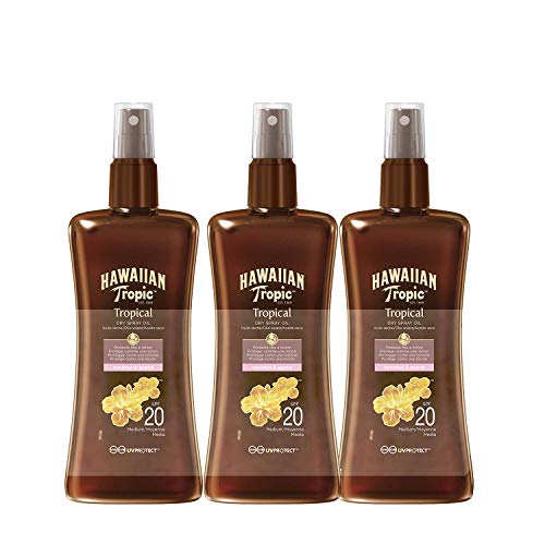 Hawaiian Tropic - Spray Aceite Protector Solar SPF 20, Fragancia de Coco y Guayaba, Pack de 3, 200 ml