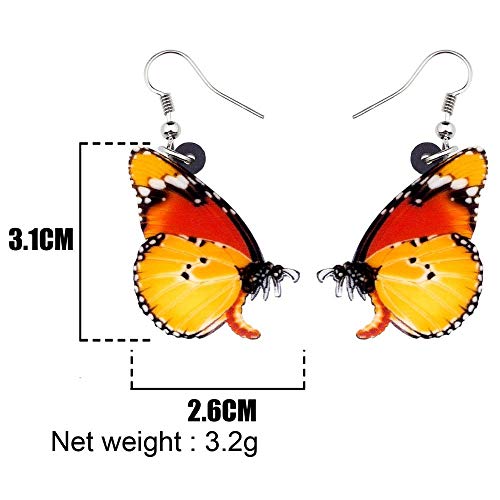 HBHBS Pendientes de acrílico únicos de Mariposa de Organge Pendientes Grandes cuelgan Joyas de Verano para Mujeres niñas Damas Adolescentes