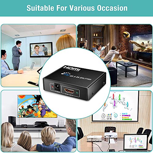 HDMI Splitter 4K Neefeaer 1x2 HDMI Duplicator, Aluminio Splitter 1 Entrada y 2 Salidas HDMI Distribuidor Soporta 4K, 3D, UHD, 1080P, HDCP para Xbox, PS4, PS3, BLU-Ray Player, HDTV, DVD, DVR, Apple TV