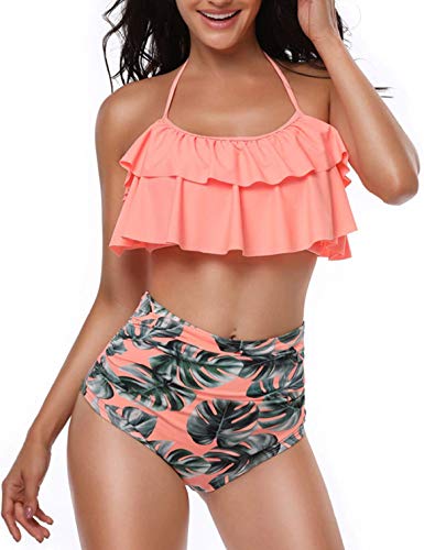 heekpek Bikini Mujer con Volantes Halter Top Relleno Cintura Alta Biquini Tallas Grandes