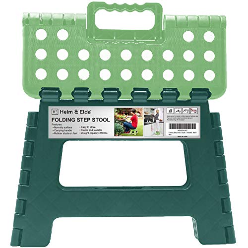 Heim & Elda Taburete de Paso Plegable, Super Fuerte plástico 9 Inch Paso Taburete para niños y Adultos con Asas (Verde)