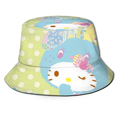 Hello Kitty Green Little Bucket Sun Hat para Hombres Mujeres -Gorra de Pescador de Verano Empacable de protección para Pesca, Safari, navegación en la Playa