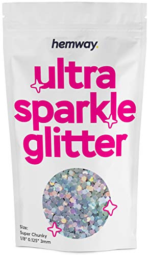 Hemway Ultra Sparkle Glitter - Super Chunky 1/8" 0.125" (3 mm) - Decoración de copas de vino para bodas, flores, cosméticos, ojos, uñas, piel y pelo, 100 g, plata holográfica