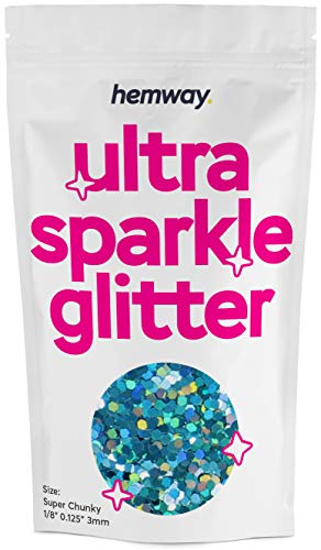 Hemway Ultra Sparkle Glitter - Super Chunky 1/8" 0.125" (3 mm) - Decoración para copas de vino para bodas, flores, cosméticos, ojos, cuerpo, piel y pelo, 100 g, color azul océano holográfico