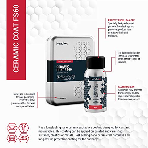 Hendlex Nano Ceramica Coche Kit Pro Protección Pintura Revestimiento Hidrofóbico 9H FS60 (40ml)