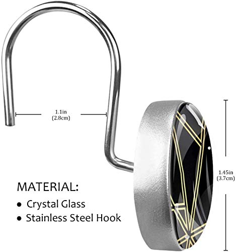 HEOH Ganchos para Cortinas de Ducha - Paladio Negro y Dorado geométrico - Juego de 12 Anillos de Ducha para Barra de Cortina de Ducha para baño - 100% a Prueba de Herrumbre