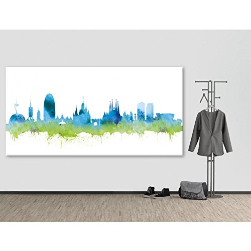 Hermano artificial Barcelona Skyline – Azul (Div. Tamaños) 3D 4 cm – Impresión sobre lienzo 50 x 100 cm